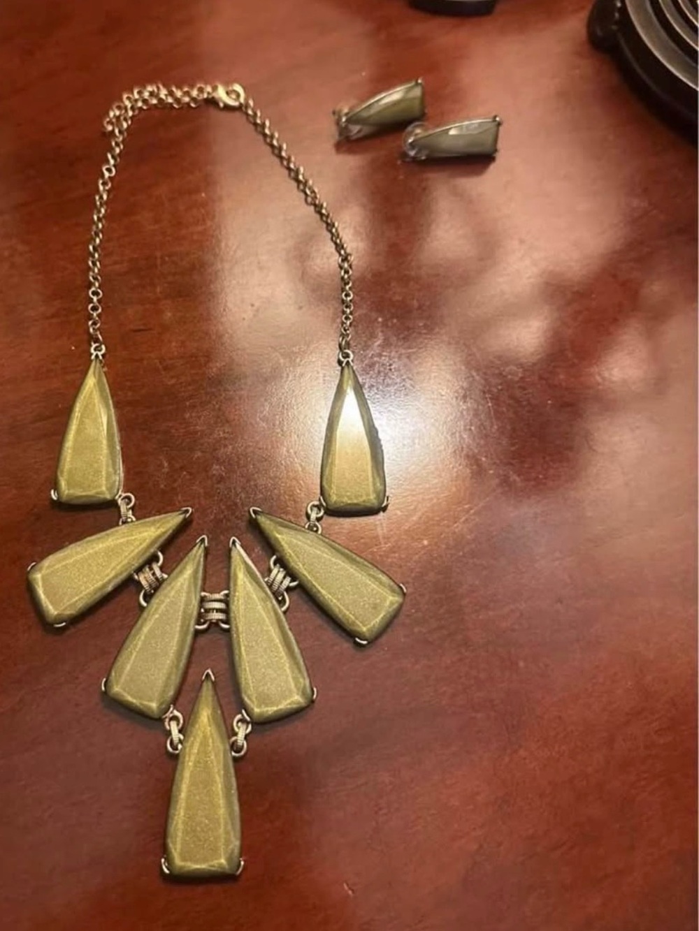 Gold Statement Geometric Bib Necklace and Earring Set
